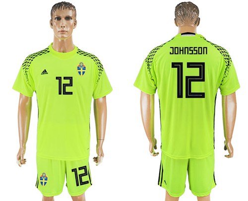 Sweden #12 Johnsson Shiny Green Goalkeeper Soccer Country Jersey